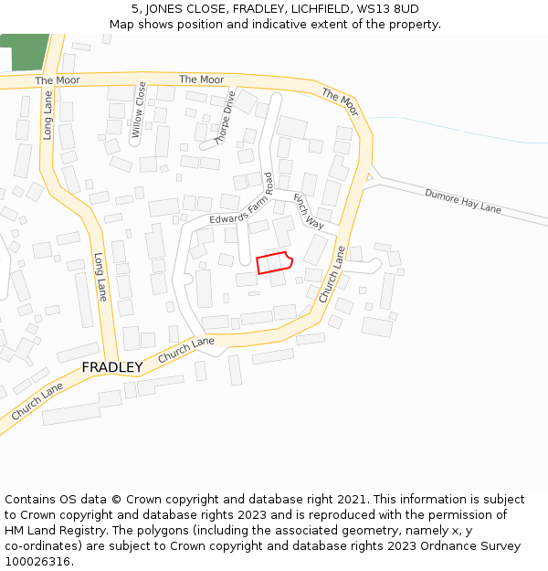 5, JONES CLOSE, FRADLEY, LICHFIELD, WS13 8UD: Location map and indicative extent of plot