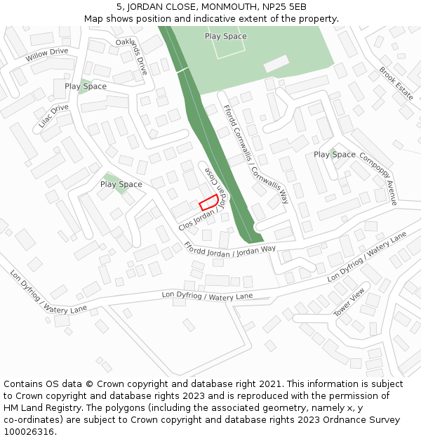 5, JORDAN CLOSE, MONMOUTH, NP25 5EB: Location map and indicative extent of plot