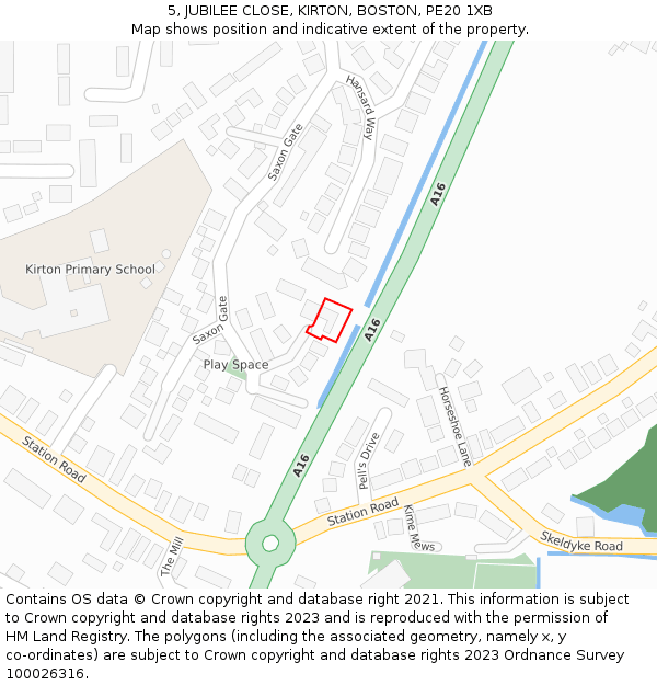 5, JUBILEE CLOSE, KIRTON, BOSTON, PE20 1XB: Location map and indicative extent of plot