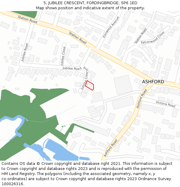 5, JUBILEE CRESCENT, FORDINGBRIDGE, SP6 1ED: Location map and indicative extent of plot