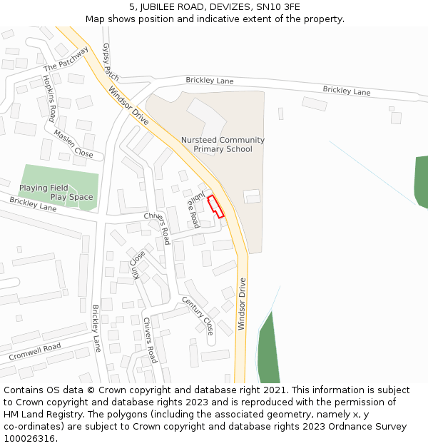 5, JUBILEE ROAD, DEVIZES, SN10 3FE: Location map and indicative extent of plot