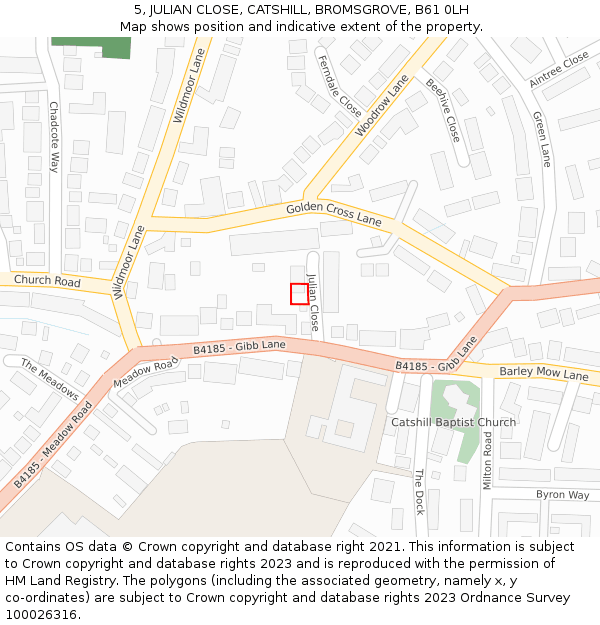 5, JULIAN CLOSE, CATSHILL, BROMSGROVE, B61 0LH: Location map and indicative extent of plot