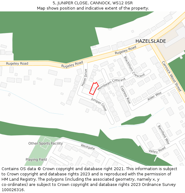 5, JUNIPER CLOSE, CANNOCK, WS12 0SR: Location map and indicative extent of plot