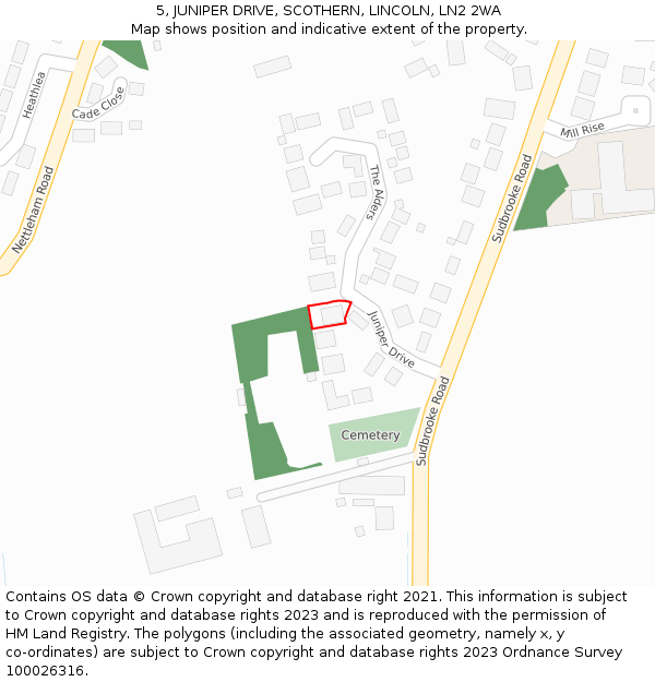 5, JUNIPER DRIVE, SCOTHERN, LINCOLN, LN2 2WA: Location map and indicative extent of plot