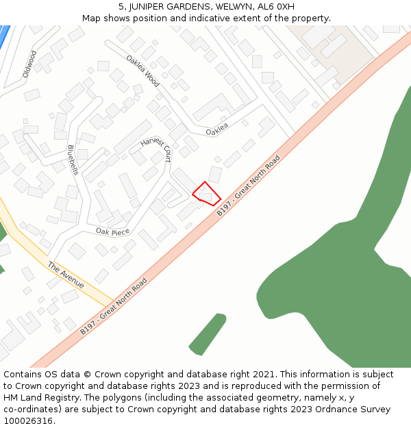 5, JUNIPER GARDENS, WELWYN, AL6 0XH: Location map and indicative extent of plot