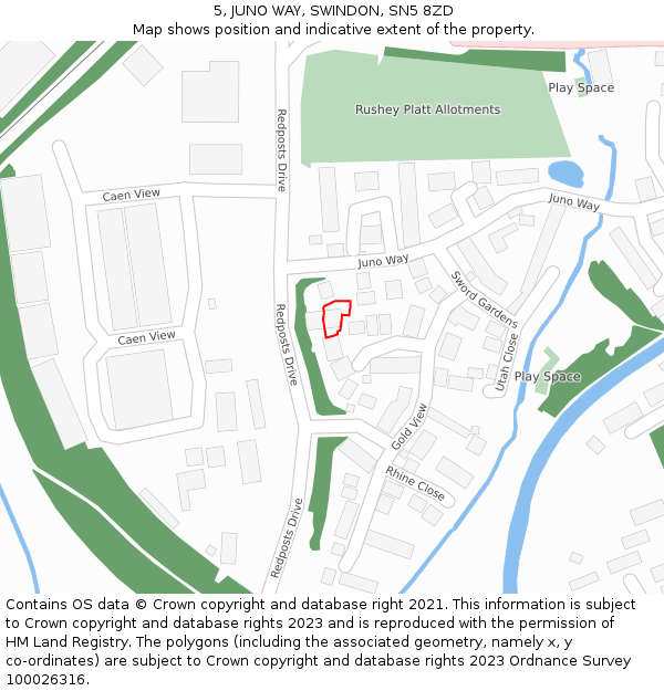 5, JUNO WAY, SWINDON, SN5 8ZD: Location map and indicative extent of plot