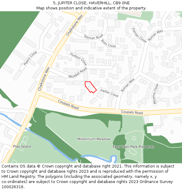 5, JUPITER CLOSE, HAVERHILL, CB9 0NE: Location map and indicative extent of plot