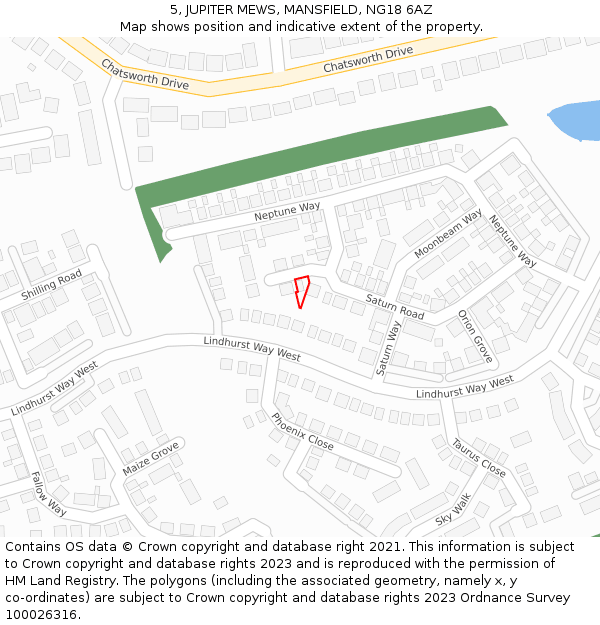 5, JUPITER MEWS, MANSFIELD, NG18 6AZ: Location map and indicative extent of plot