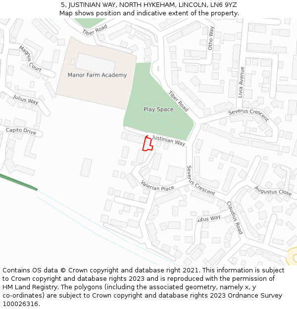 5, JUSTINIAN WAY, NORTH HYKEHAM, LINCOLN, LN6 9YZ: Location map and indicative extent of plot