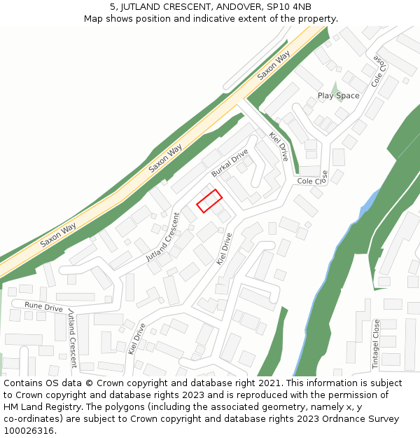 5, JUTLAND CRESCENT, ANDOVER, SP10 4NB: Location map and indicative extent of plot