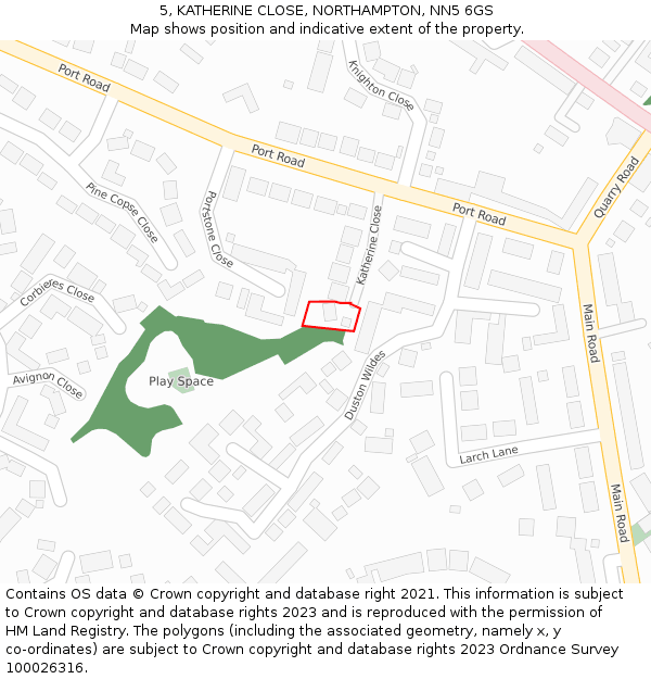 5, KATHERINE CLOSE, NORTHAMPTON, NN5 6GS: Location map and indicative extent of plot