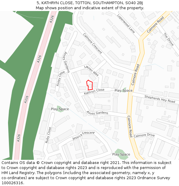 5, KATHRYN CLOSE, TOTTON, SOUTHAMPTON, SO40 2BJ: Location map and indicative extent of plot