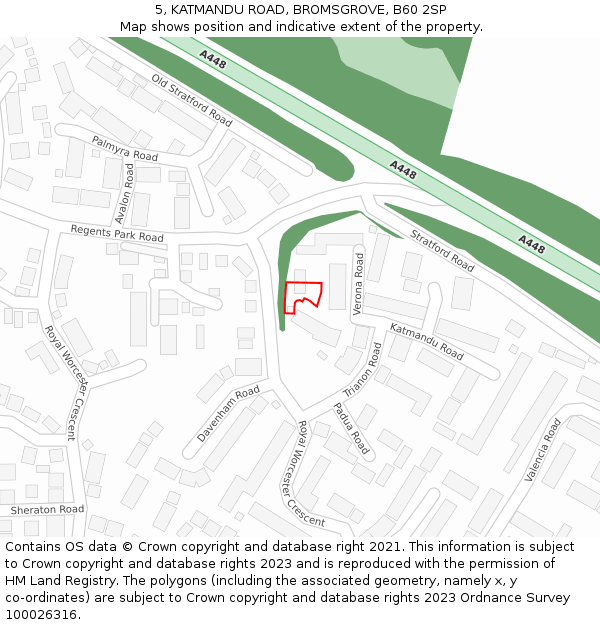 5, KATMANDU ROAD, BROMSGROVE, B60 2SP: Location map and indicative extent of plot