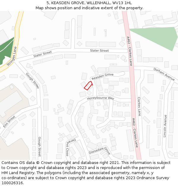 5, KEASDEN GROVE, WILLENHALL, WV13 1HL: Location map and indicative extent of plot