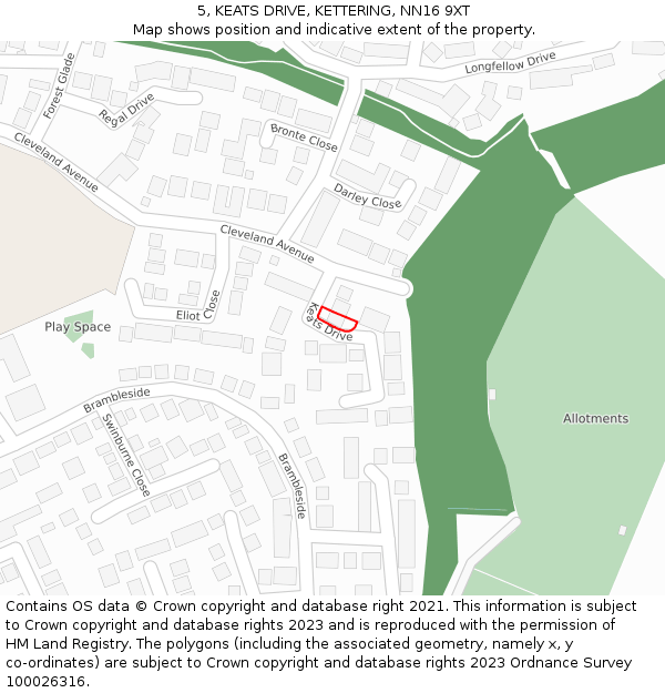 5, KEATS DRIVE, KETTERING, NN16 9XT: Location map and indicative extent of plot