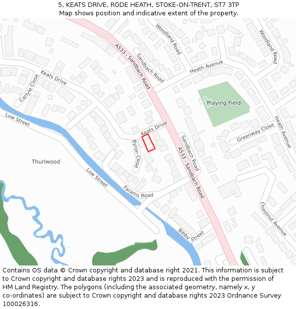5, KEATS DRIVE, RODE HEATH, STOKE-ON-TRENT, ST7 3TP: Location map and indicative extent of plot