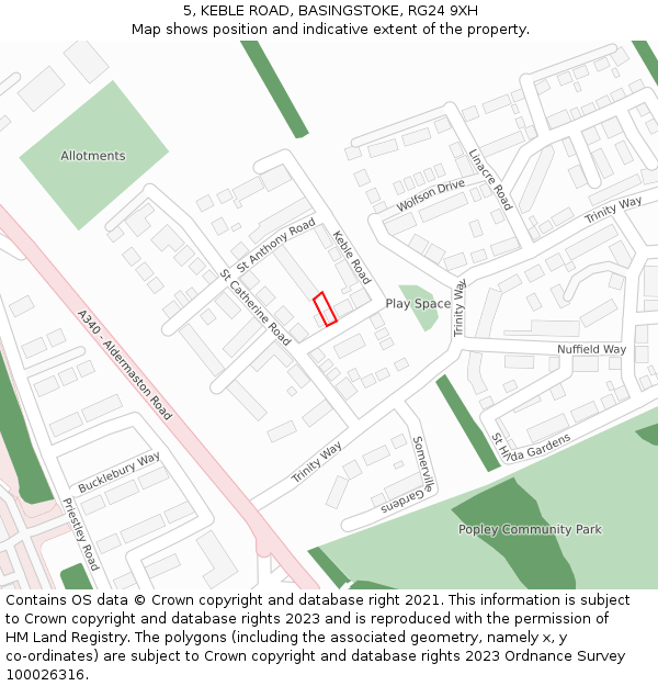 5, KEBLE ROAD, BASINGSTOKE, RG24 9XH: Location map and indicative extent of plot