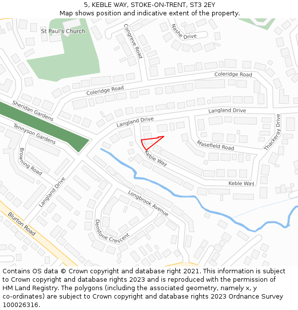 5, KEBLE WAY, STOKE-ON-TRENT, ST3 2EY: Location map and indicative extent of plot