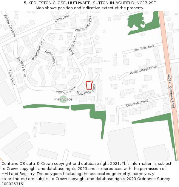 5, KEDLESTON CLOSE, HUTHWAITE, SUTTON-IN-ASHFIELD, NG17 2SE: Location map and indicative extent of plot