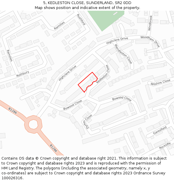 5, KEDLESTON CLOSE, SUNDERLAND, SR2 0DD: Location map and indicative extent of plot