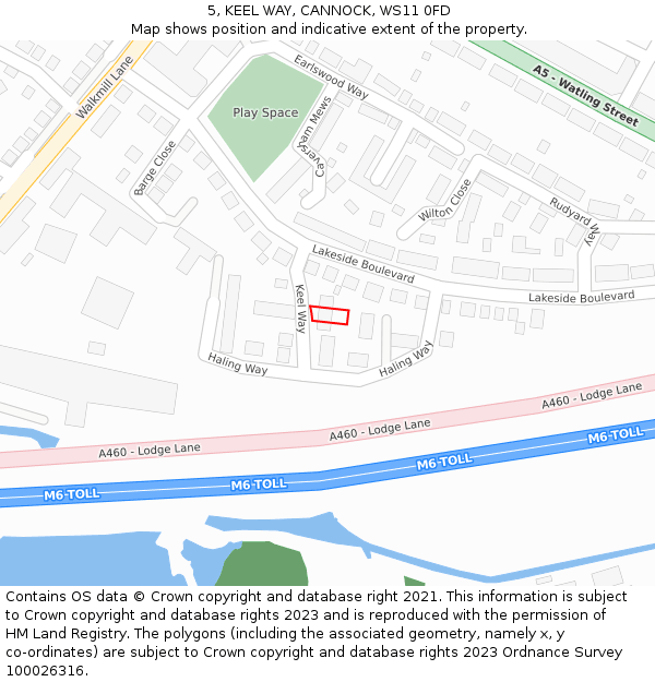 5, KEEL WAY, CANNOCK, WS11 0FD: Location map and indicative extent of plot