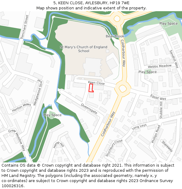 5, KEEN CLOSE, AYLESBURY, HP19 7WE: Location map and indicative extent of plot