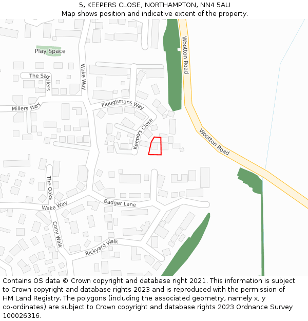 5, KEEPERS CLOSE, NORTHAMPTON, NN4 5AU: Location map and indicative extent of plot