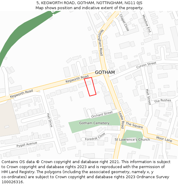 5, KEGWORTH ROAD, GOTHAM, NOTTINGHAM, NG11 0JS: Location map and indicative extent of plot