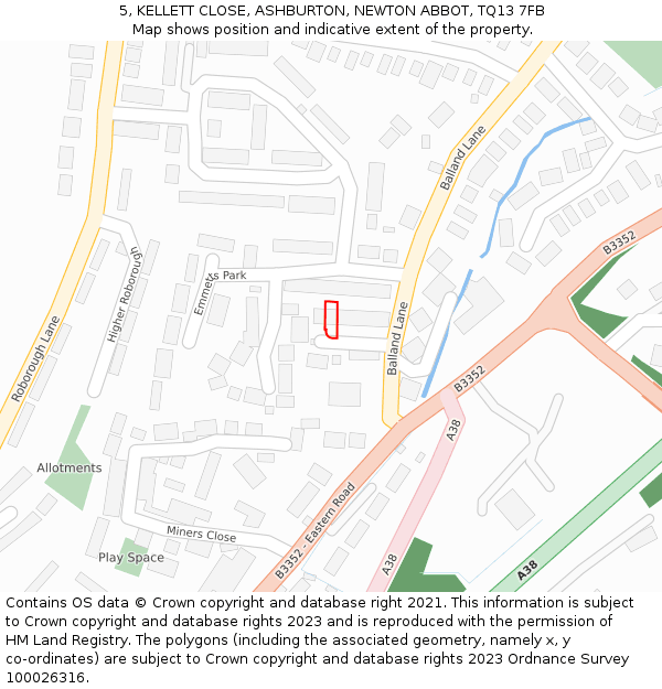 5, KELLETT CLOSE, ASHBURTON, NEWTON ABBOT, TQ13 7FB: Location map and indicative extent of plot