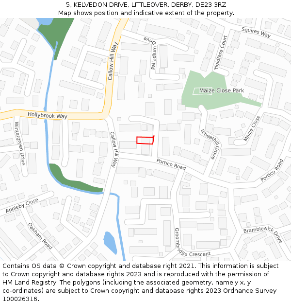 5, KELVEDON DRIVE, LITTLEOVER, DERBY, DE23 3RZ: Location map and indicative extent of plot