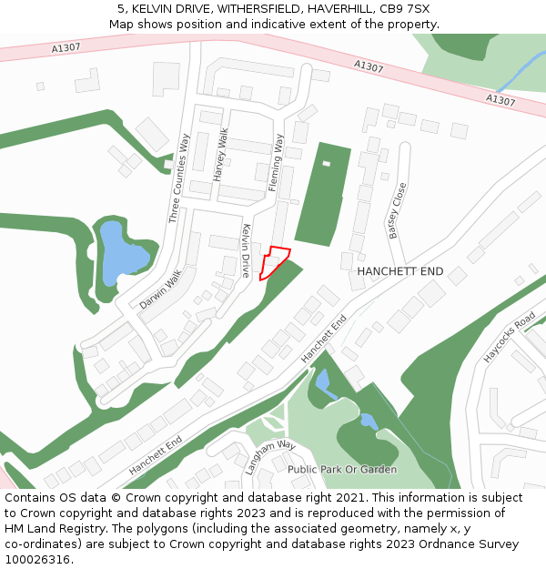 5, KELVIN DRIVE, WITHERSFIELD, HAVERHILL, CB9 7SX: Location map and indicative extent of plot