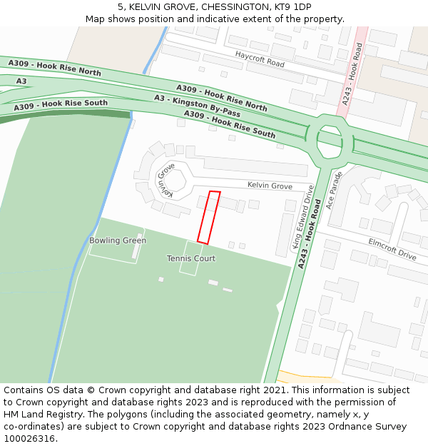 5, KELVIN GROVE, CHESSINGTON, KT9 1DP: Location map and indicative extent of plot