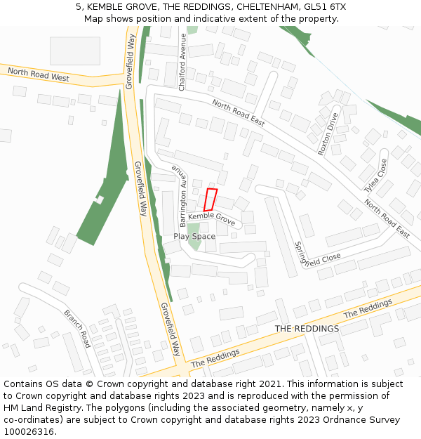 5, KEMBLE GROVE, THE REDDINGS, CHELTENHAM, GL51 6TX: Location map and indicative extent of plot