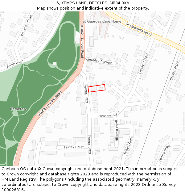 5, KEMPS LANE, BECCLES, NR34 9XA: Location map and indicative extent of plot