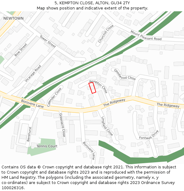 5, KEMPTON CLOSE, ALTON, GU34 2TY: Location map and indicative extent of plot