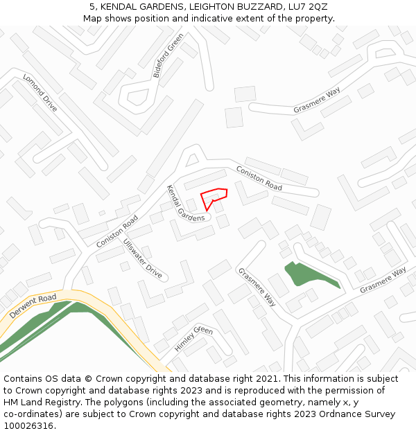 5, KENDAL GARDENS, LEIGHTON BUZZARD, LU7 2QZ: Location map and indicative extent of plot
