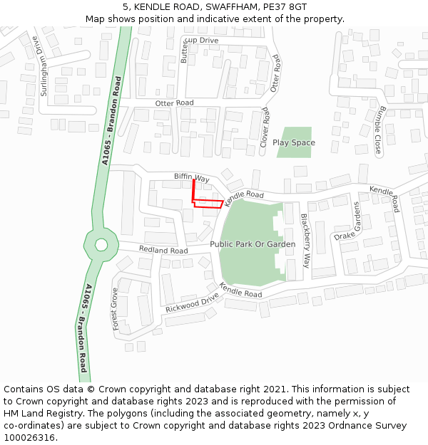 5, KENDLE ROAD, SWAFFHAM, PE37 8GT: Location map and indicative extent of plot