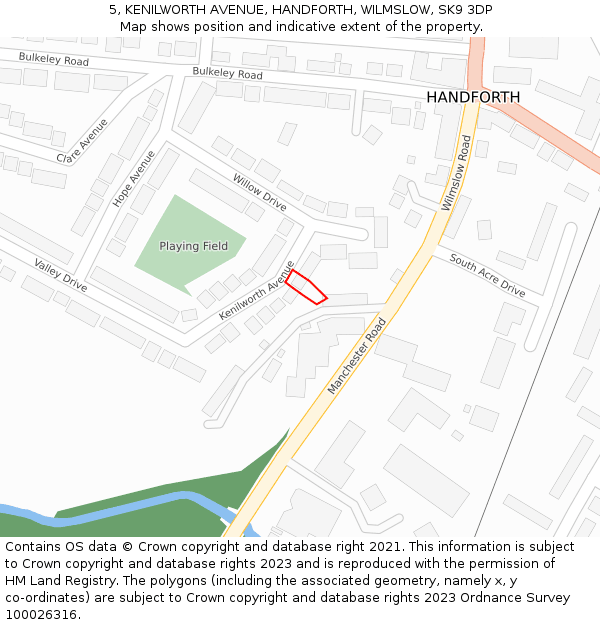 5, KENILWORTH AVENUE, HANDFORTH, WILMSLOW, SK9 3DP: Location map and indicative extent of plot
