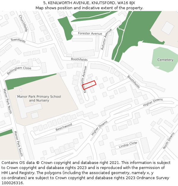 5, KENILWORTH AVENUE, KNUTSFORD, WA16 8JX: Location map and indicative extent of plot
