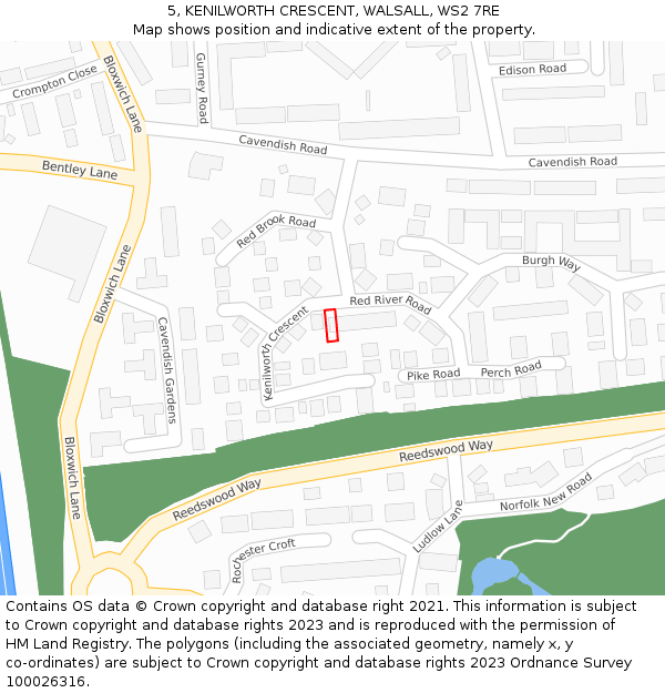 5, KENILWORTH CRESCENT, WALSALL, WS2 7RE: Location map and indicative extent of plot