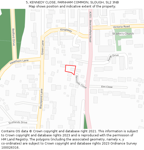 5, KENNEDY CLOSE, FARNHAM COMMON, SLOUGH, SL2 3NB: Location map and indicative extent of plot
