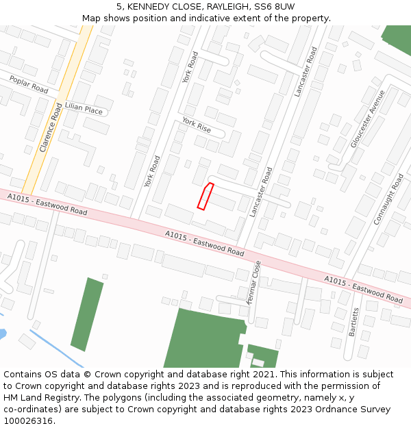 5, KENNEDY CLOSE, RAYLEIGH, SS6 8UW: Location map and indicative extent of plot
