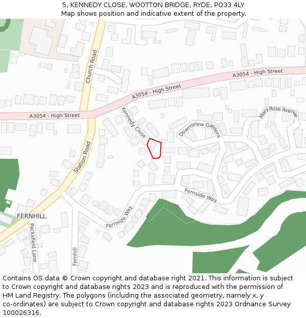 5, KENNEDY CLOSE, WOOTTON BRIDGE, RYDE, PO33 4LY: Location map and indicative extent of plot