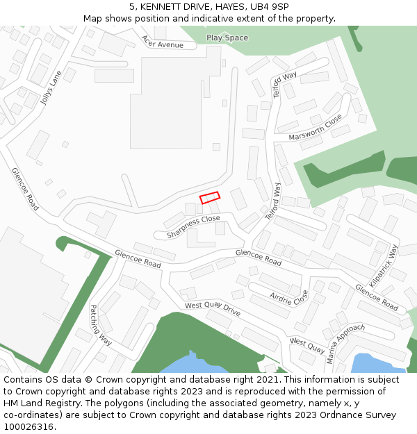 5, KENNETT DRIVE, HAYES, UB4 9SP: Location map and indicative extent of plot