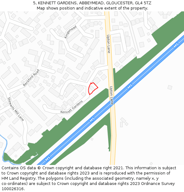 5, KENNETT GARDENS, ABBEYMEAD, GLOUCESTER, GL4 5TZ: Location map and indicative extent of plot