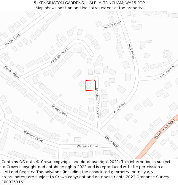 5, KENSINGTON GARDENS, HALE, ALTRINCHAM, WA15 9DP: Location map and indicative extent of plot