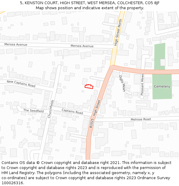 5, KENSTON COURT, HIGH STREET, WEST MERSEA, COLCHESTER, CO5 8JF: Location map and indicative extent of plot