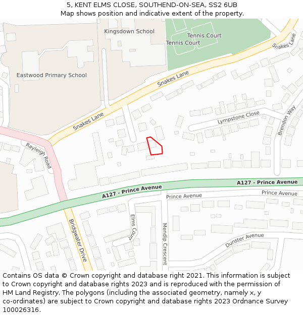 5, KENT ELMS CLOSE, SOUTHEND-ON-SEA, SS2 6UB: Location map and indicative extent of plot