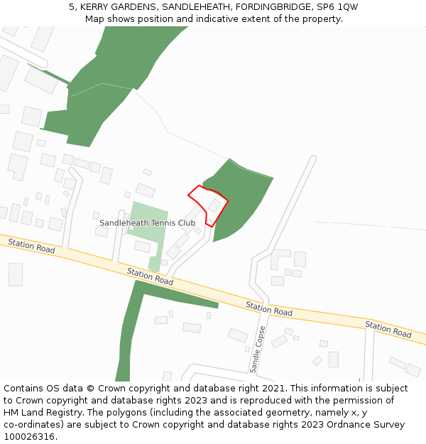5, KERRY GARDENS, SANDLEHEATH, FORDINGBRIDGE, SP6 1QW: Location map and indicative extent of plot