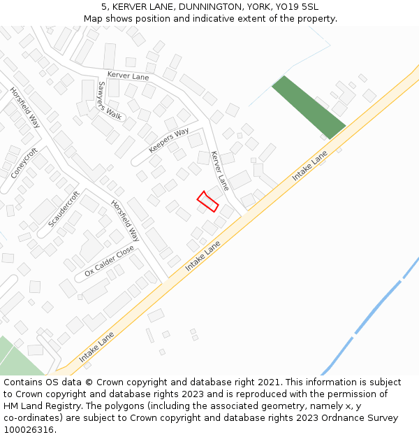 5, KERVER LANE, DUNNINGTON, YORK, YO19 5SL: Location map and indicative extent of plot